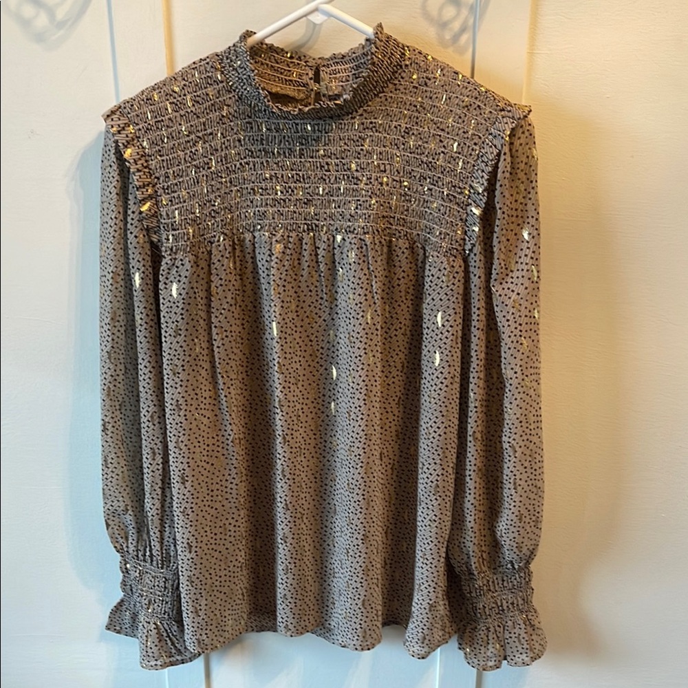 Elegant tan Smocked Women's Top